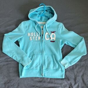 Hollister Turquoise Zip-Up Hoodie Sz Large